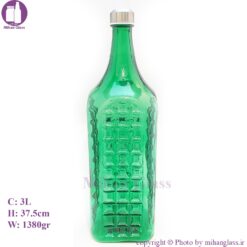 بطری سه لیتری چهارگوش شطرنجی سبز پیچی