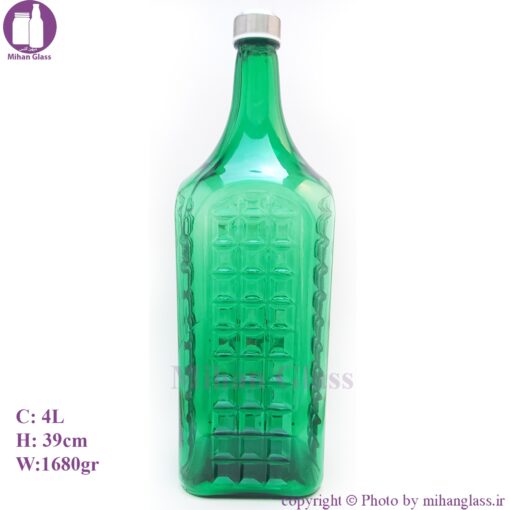 بطری چهار لیتری چهارگوش شطرنجی سبز پیچی