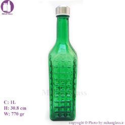 بطری یک لیتری چهارگوش شطرنجی سبز پیچی